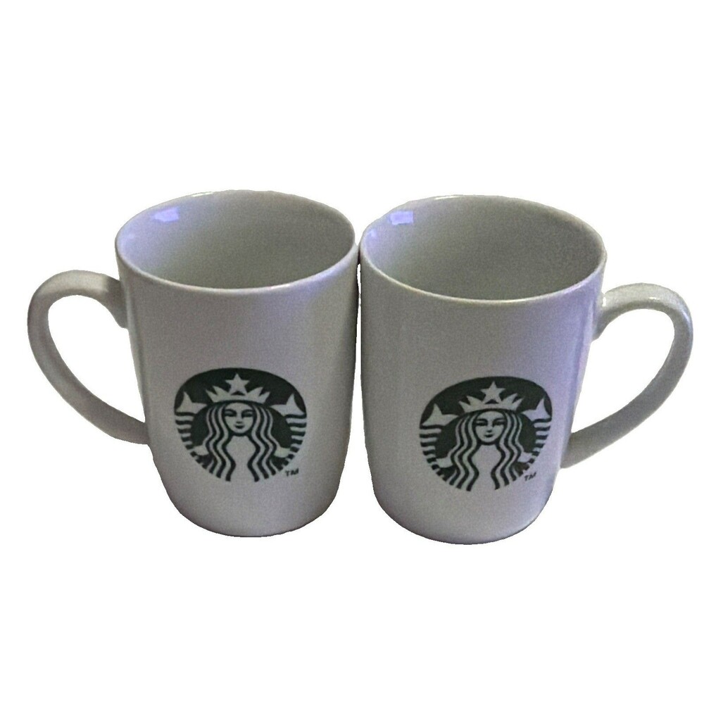 Starbucks 2013 Classic White Ceramic Mugs Green Siren Logo Gift Pack 11oz Set 2